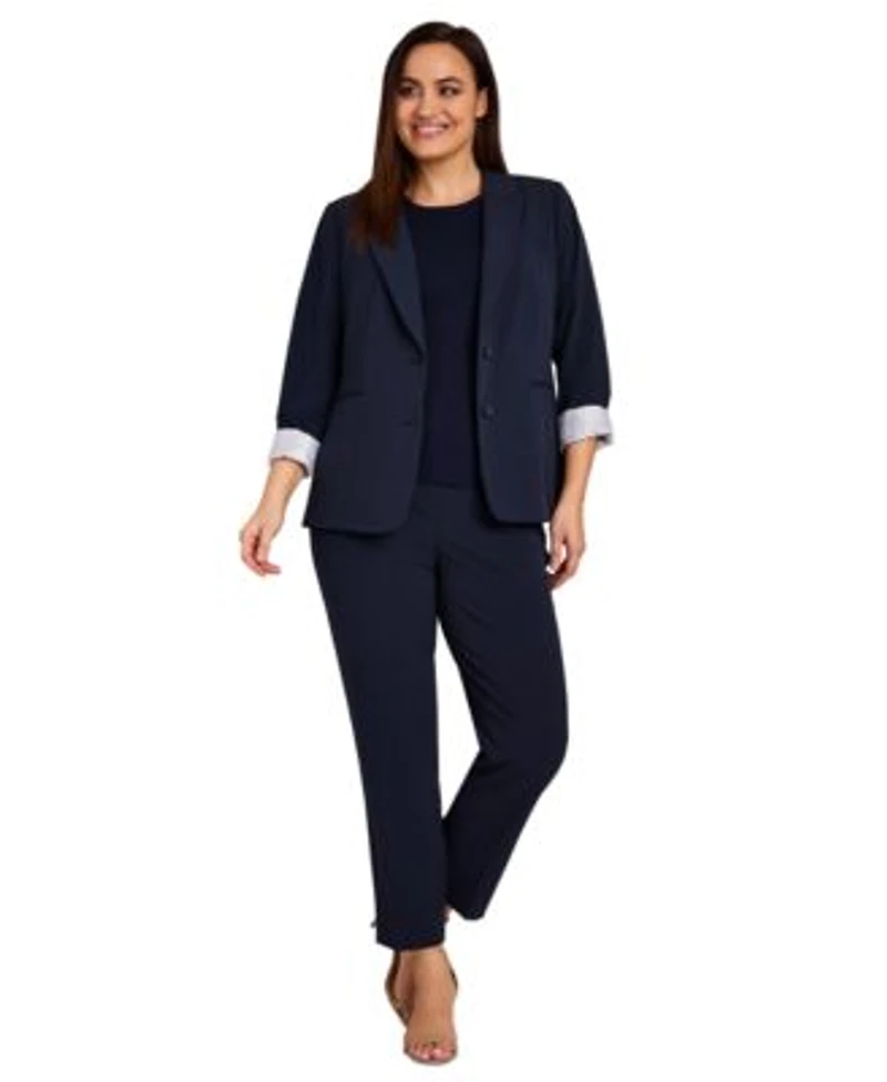 Tahari Asl Plus Size Two Button Roll Tab Jacket Sweater T Shirt Shannon Pants