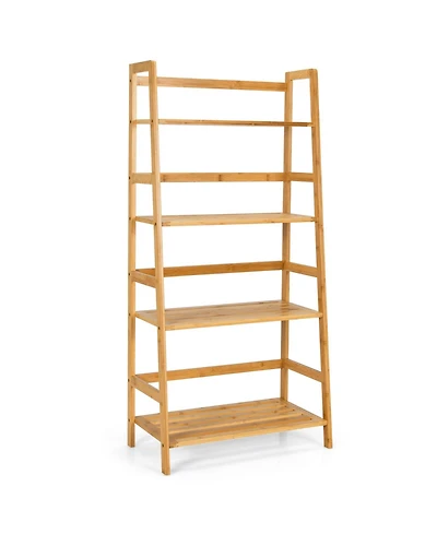 4-Tier Bamboo Bookshelf Ladder Shelf Plant Stand Rack-Natural