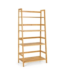 4-Tier Bamboo Bookshelf Ladder Shelf Plant Stand Rack-Natural