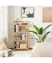 4-Tier Bamboo Bookshelf Ladder Shelf Plant Stand Rack-Natural