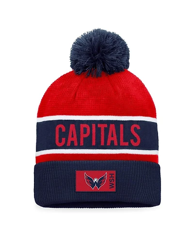Men's Fanatics Navy, Red Washington Capitals Authentic Pro Rink Cuffed Knit Hat with Pom