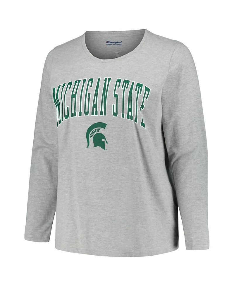 Women's Profile Heather Gray Michigan State Spartans Plus Arch Over Logo Scoop Neck Long Sleeve T-shirt