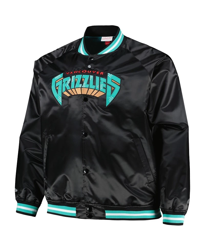 Men's Mitchell & Ness Black Vancouver Grizzlies Big and Tall Hardwood Classics Wordmark Satin Raglan Full-Zip Jacket