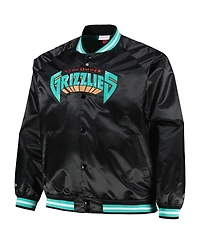 Men's Mitchell & Ness Black Vancouver Grizzlies Big and Tall Hardwood Classics Wordmark Satin Raglan Full-Zip Jacket