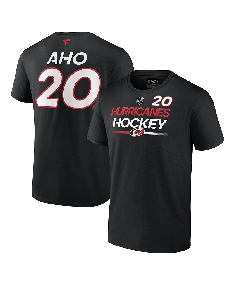 Men's Fanatics Sebastian Aho Black Carolina Hurricanes Authentic Pro Prime Name and Number T-shirt
