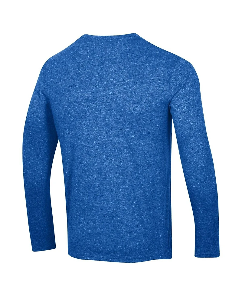Men's Champion Heather Blue Distressed St. Louis Blues Multi-Logo Tri-Blend Long Sleeve T-shirt