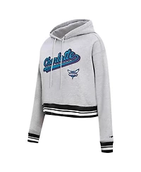Women's Pro Standard Heather Gray Charlotte Hornets Script Tail Cropped Pullover Hoodie