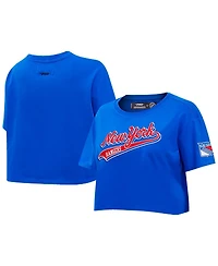 Women's Pro Standard Blue New York Rangers Boxy Script Tail Cropped T-shirt