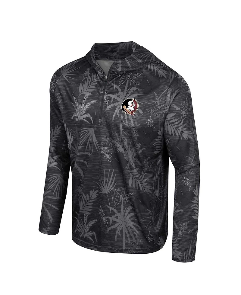 Men's Colosseum Black Florida State Seminoles Palms Printed Lightweight Quarter-Zip Hooded Top