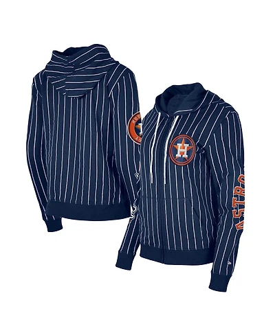 Women's New Era Navy Houston Astros Pinstripe Tri-Blend Full-Zip Hoodie Jacket