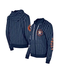 Women's New Era Navy Houston Astros Pinstripe Tri-Blend Full-Zip Hoodie Jacket