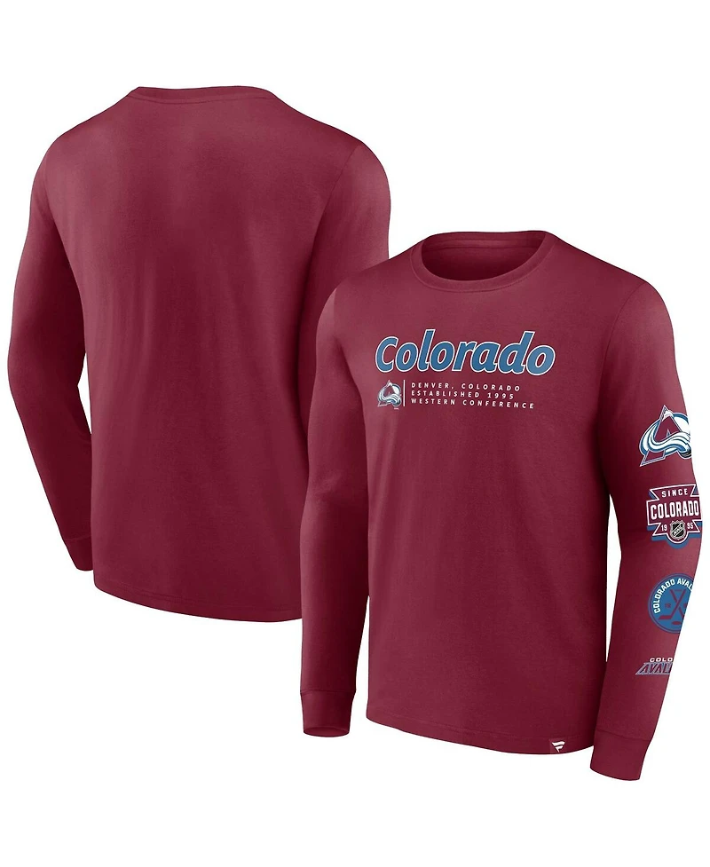 Men's Fanatics Burgundy Colorado Avalanche Strike the Goal Long Sleeve T-shirt