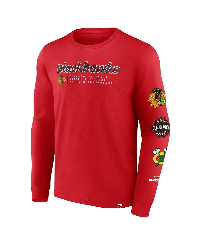 Men's Fanatics Red Chicago Blackhawks Strike the Goal Long Sleeve T-shirt