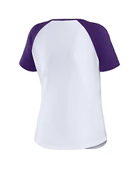 Women's Wear by Erin Andrews White Distressed Lsu Tigers Baseball Logo Raglan Henley T-shirt
