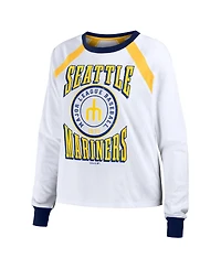 Women's Wear by Erin Andrews White Distressed Seattle Mariners Raglan Long Sleeve T-shirt