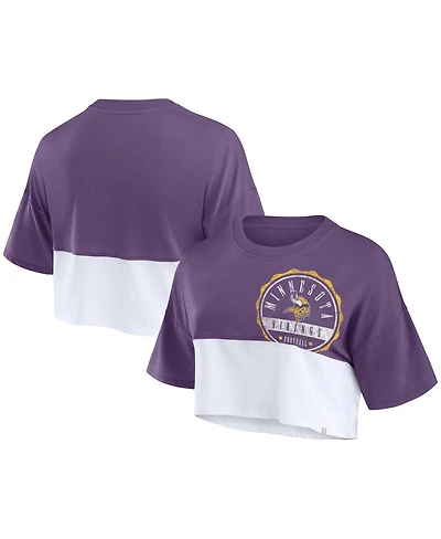 Women's Fanatics Purple, White Minnesota Vikings Boxy Color Split Cropped T-shirt