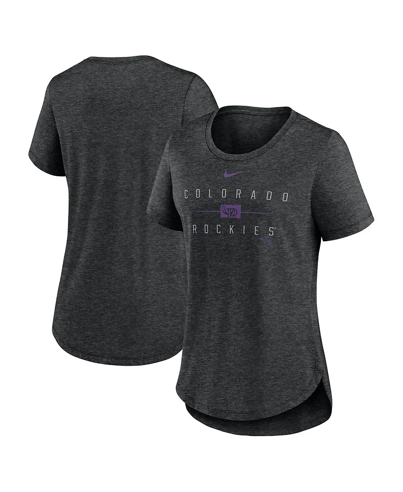 Women's Nike Heather Black Colorado Rockies Knockout Team Stack Tri-Blend T-shirt