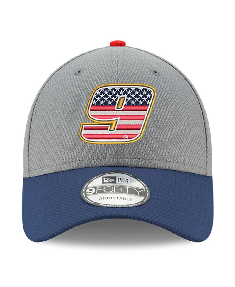 Men's New Era Gray, Navy Chase Elliott Salute 9FORTY Adjustable Hat