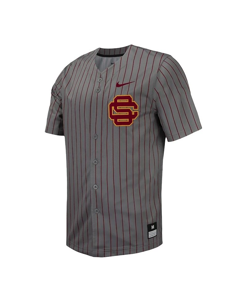 Men's Nike Steel Usc Trojans Pinstripe Replica Full-Button Baseball Jersey