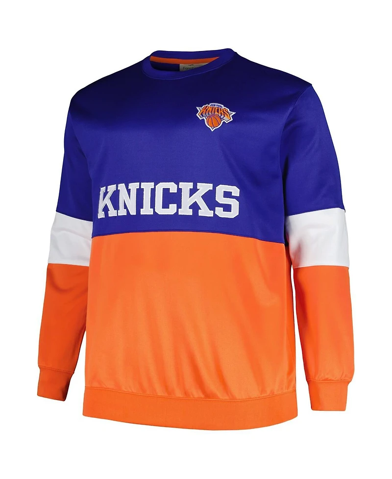 Men's Fanatics Blue, Orange New York Knicks Big and Tall Split Pullover Sweatshirt