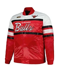 Men's Mitchell & Ness Red, White Chicago Bulls Big and Tall Heavyweight Full-Snap Satin Jacket