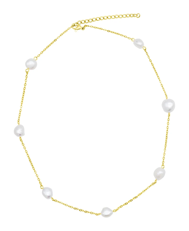 Adornia Tarnish Resistant 14K Gold-Plated Adjustable Station Cultured Freshwater Pearl Necklace