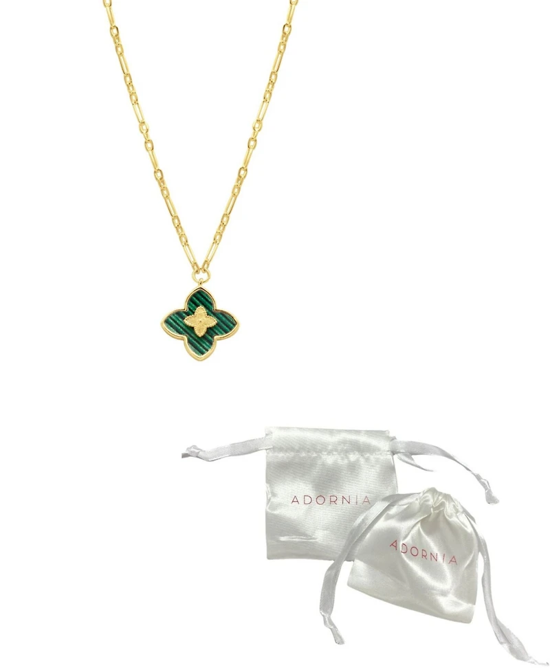 Adornia 14K Gold-Plated Green Inlay Clover Necklace