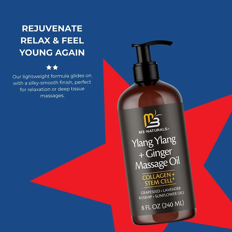 M3 Naturals - Ylang Ylang and Ginger Massage Lotion Infused with Collagen Stem Cell and Natural Essential Oils