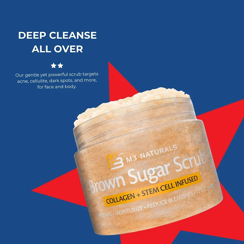 M3 Brown Sugar Body Scrub with Collagen Stem Cell Exfoliating Body Scrubber Face Cleanser Fight Skin Care Appearance Cellulite Fine Line Stretch Mark