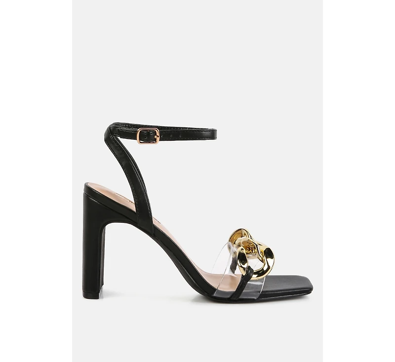 Bottom Kiss Chain Strap Italian Block Heel Sandals