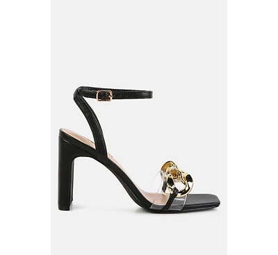 Bottom Kiss Chain Strap Italian Block Heel Sandals