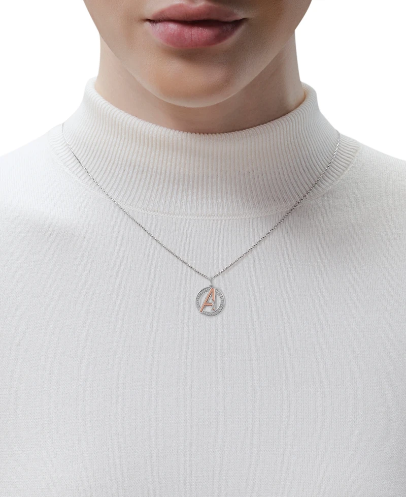 Marvel Wonder Fine Jewelry Diamond Avengers Logo 18" Pendant Necklace (1/8 ct. t.w.) in Sterling Silver & Rose Gold-Plate