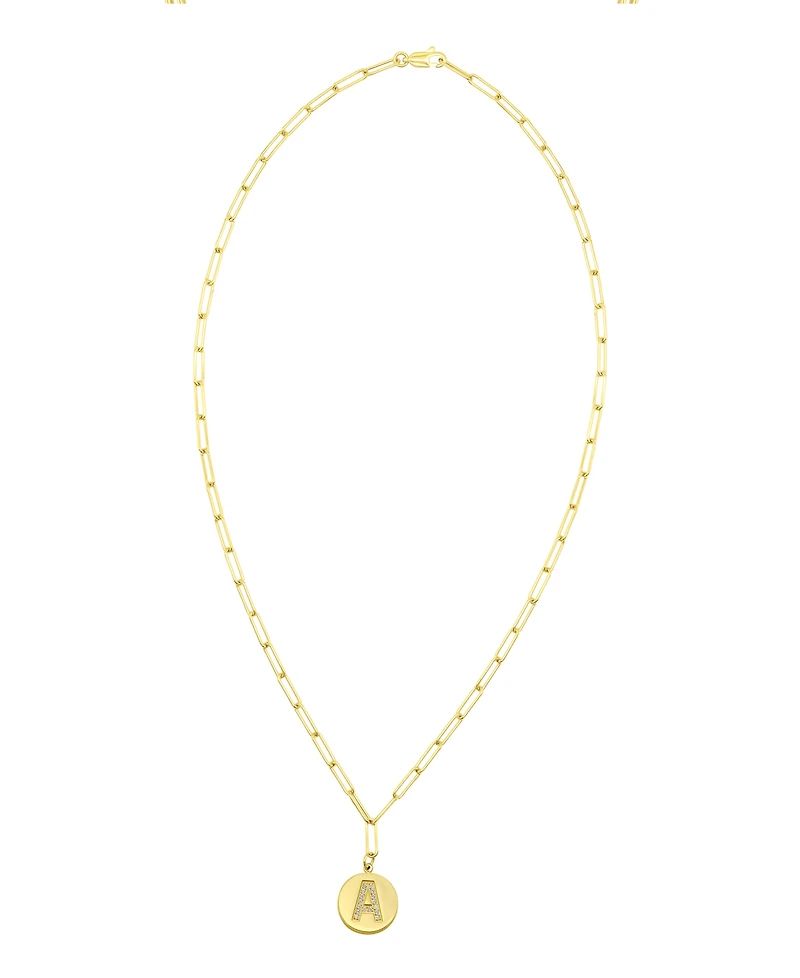 Adornia Tarnish Resistant 14K Gold Plated Pave Crystal Initial Disc Paperclip Necklace