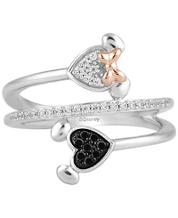 Disney Wonder Fine Jewelry Black & White Diamond Minnie & Mickey Mouse Wrap Ring (1/6 ct. t.w.) in Sterling Silver & Rose Gold-Plate