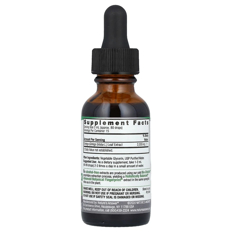 Nature's Answer Ginkgo Leaf Fluid Extract Alcohol-Free 2 000 mg - 1 fl oz (30 mL)