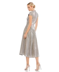 Mac Duggal Women's Ieena Metallic Cap Sleeve Tea-Length Dress