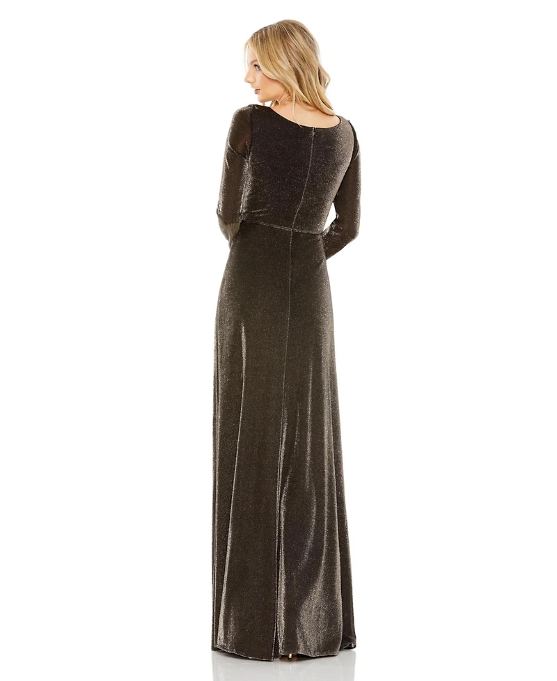 Mac Duggal Women's Ieena Long Sleeve Faux Wrap A Line Gown