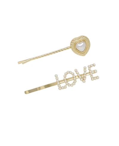 Ettika Imitation Pearl and Gold-Tone Love Heart Hair Pin Set