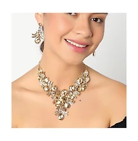 Sohi Women's Gold Teardrop Cluster Necklace And Earrings (Set Of 2)