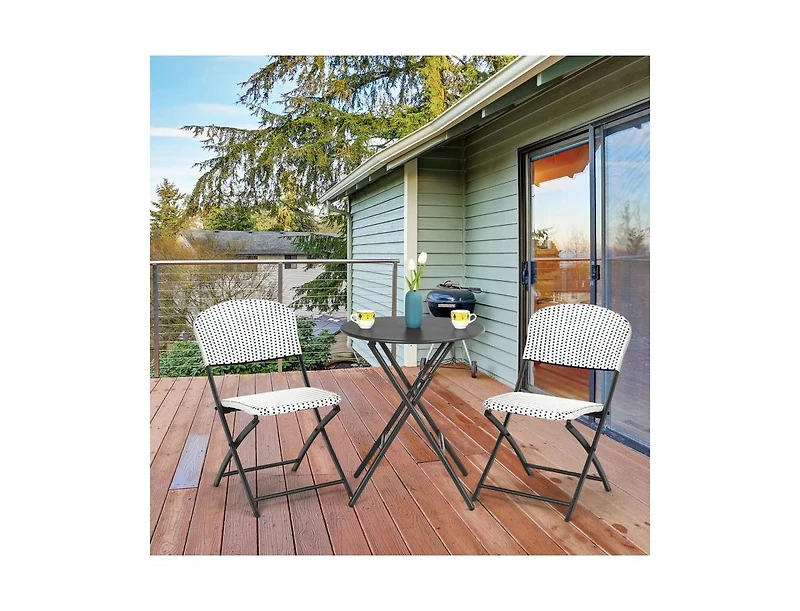 Slickblue 3 Pieces Patio Rattan Bistro Set with Round Dining Table and 2 Chairs