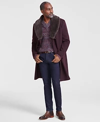 Tayion Men Classic Fit Double Breasted Wine Solid Overcoat