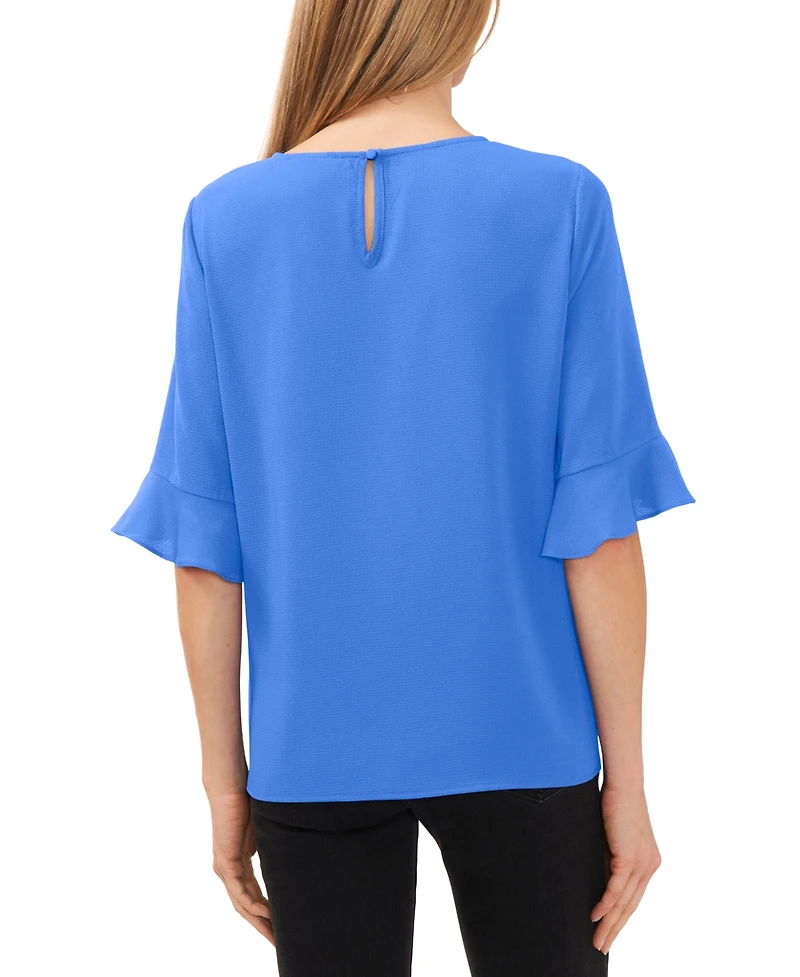 CeCe Women's Ruffled-Cuff 3/4-Sleeve Crew Neck Top