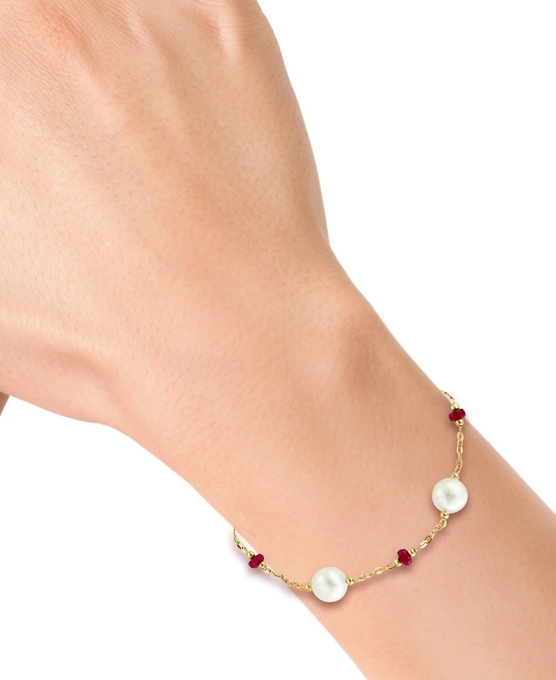 Effy Freshwater Pearl (8mm) & Ruby (2-5/8 ct. t.w.) Chain Bracelet in 14k Gold