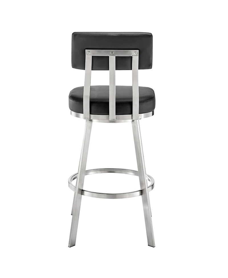 Armen Living Benjamin 30" Swivel Bar Stool Brushed Stainless Steel with Faux Leather