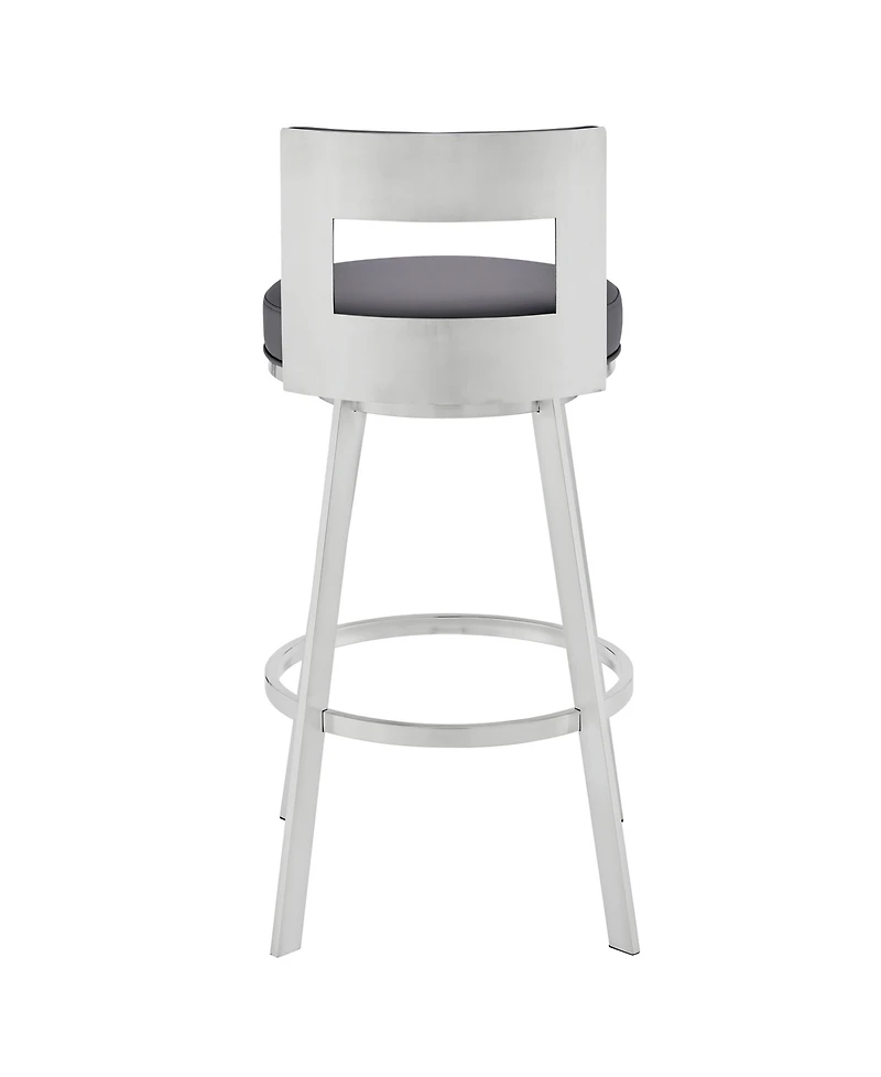 Armen Living Flynn 26" Swivel Counter Stool in Silver Metal with Faux Leather
