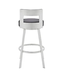Armen Living Flynn 26" Swivel Counter Stool in Silver Metal with Faux Leather