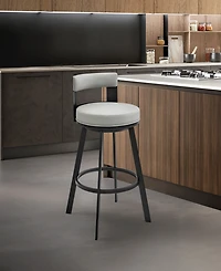 Armen Living Flynn 26" Swivel Counter Stool in Metal with Light Faux Leather