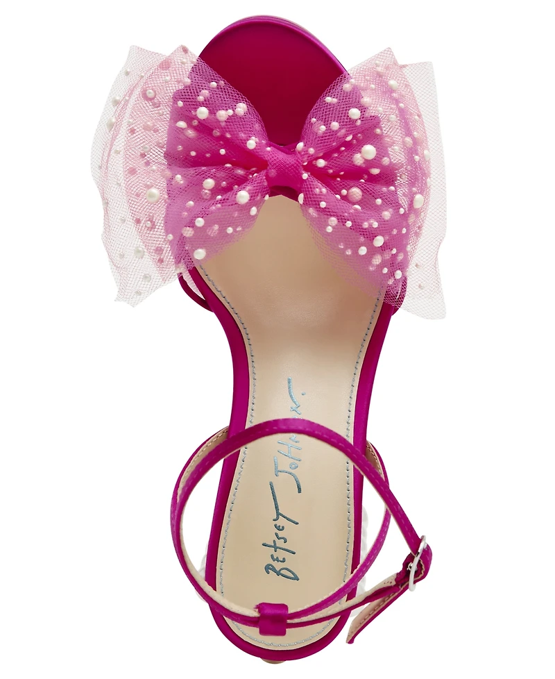 Betsey Johnson Women's Lulu Mesh Bow Block Heel Dress Sandals