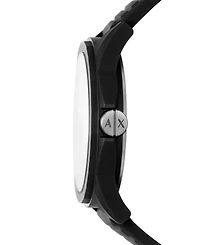 A|X Armani Exchange Men's Three Hand Black Silicone Watch 44mm Set