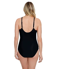 ShapeSolver by Mimi Flamingo Women's Draped High Neck One-Piece Swimsuit